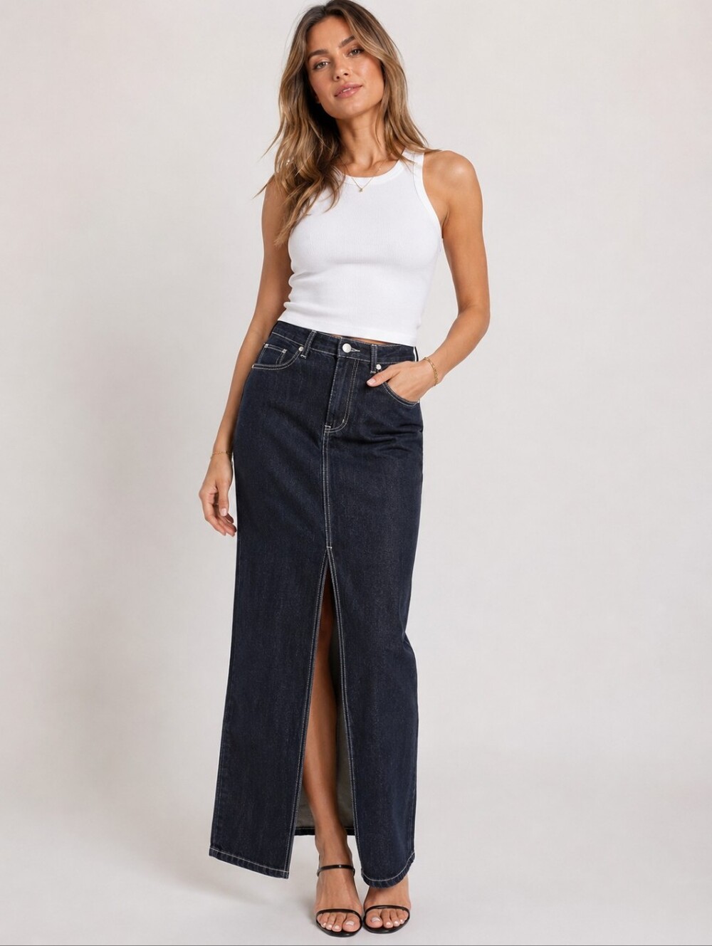 ❤️ NWT! BLANK NYC HIGH WAIST DENIM MAXI JEAN SKIRT, FRONT SLIT, 4 (27)